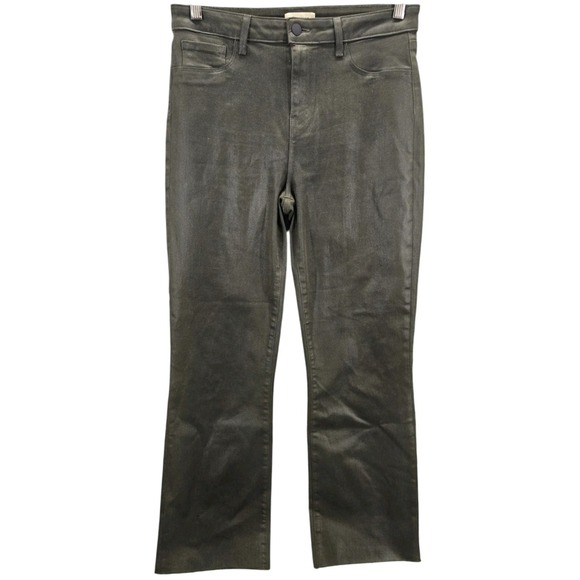 L'AGENCE‎ High Rise Straight Jeans Womens Size 30 Wax Coated Army Green Ankle - Picture 1 of 11